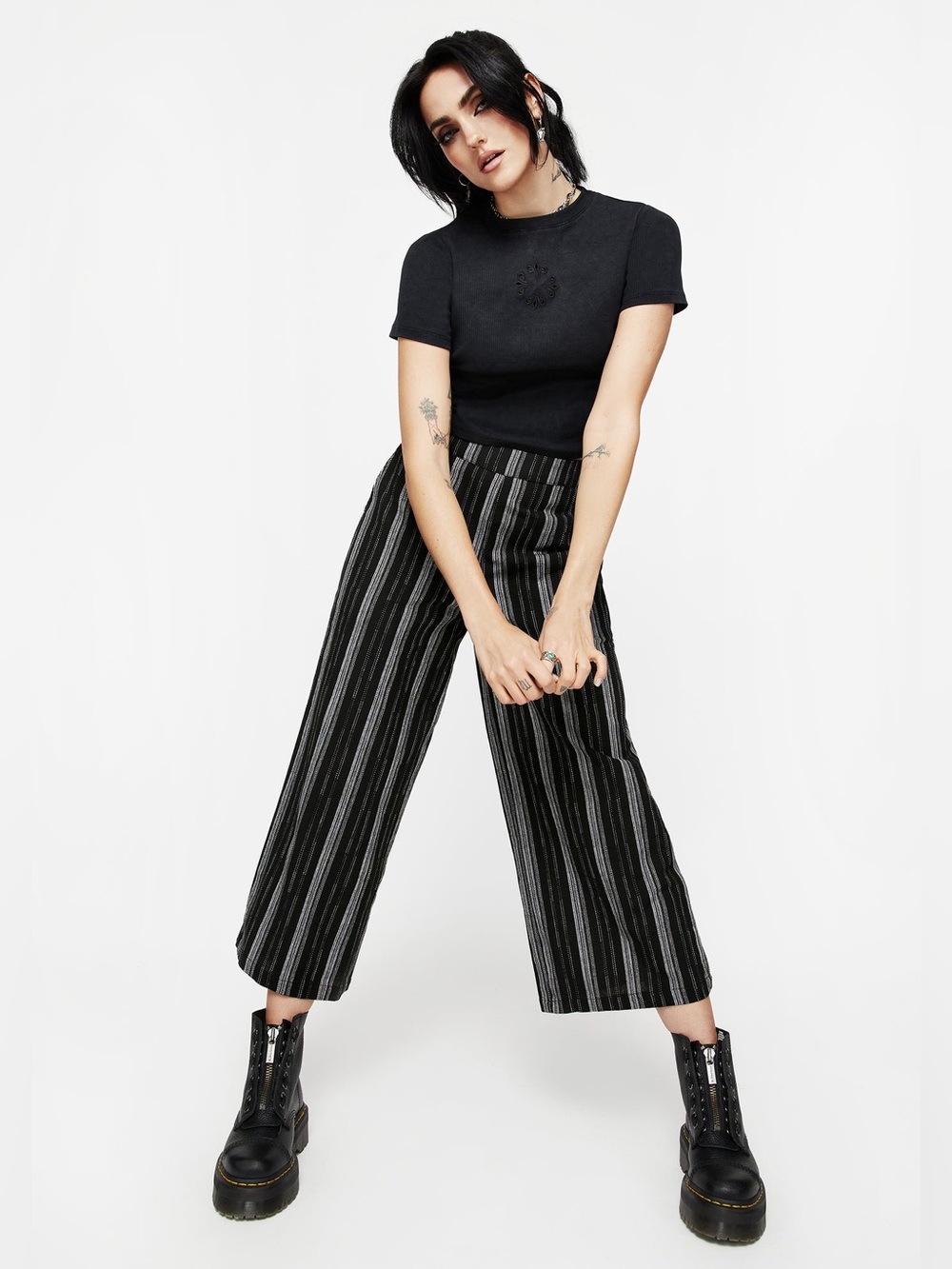Disturbia Clandestine Stripe Cotton-Blend Culottes US 12 / UK 16